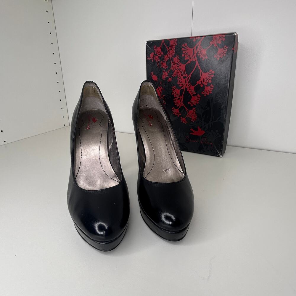 Star Ling Lucas-LEA Black Leather Platform Pumps – Women’s Size 7.5M